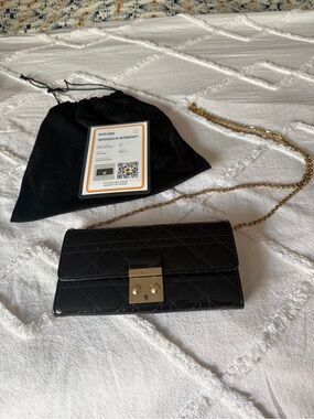 Christian Dior Miss Croisière Cannage Patent Leather Wallet on Chain – Black
